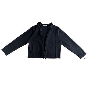 Calvin Klein Black Cardigan Cropped Fit Ruffle Detail Preppy Office NWT Sz Large